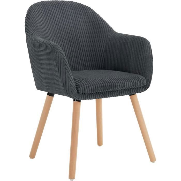 WOLTU Chaise de Salle à Manger Chaise de Cuisine Ergonomique en Velours Côtelé Pieds en Bois Massif Gris Foncé W0ATT0208-1