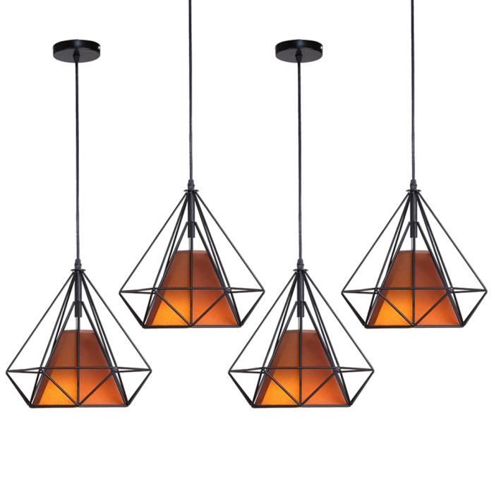 UNI Lot de 4 Lustre Suspension Forme Diamant Luminaire Industrielle Chambre Cuisine Salon Café