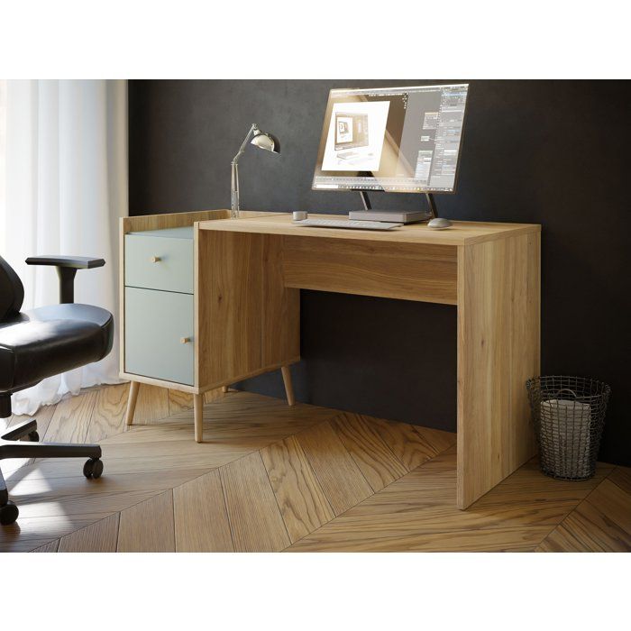 Bureau droit WHENUA - Chêne/ Vert sauge - 1396 x 773 x 60 cm