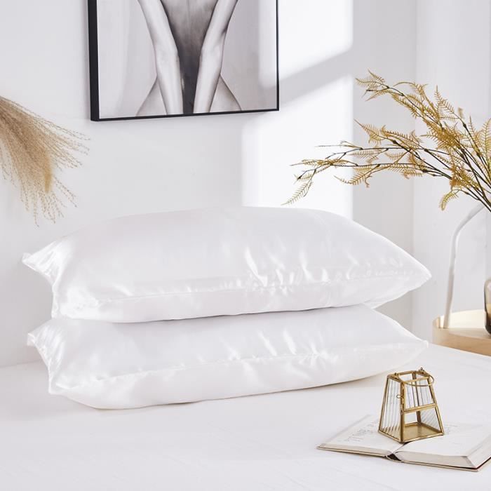 Taie d'oreiller Satin de soie imitation - pour Les Cheveux et la Peau - 2  pièces,blanc, Standard 50x75cm - Cdiscount Maison