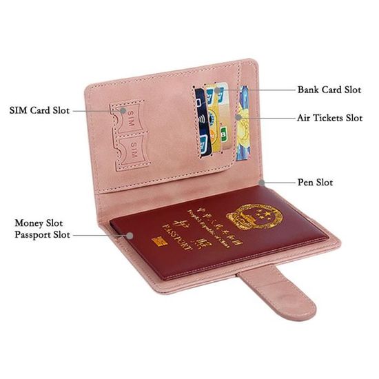 Porte-passeport Familial Homchen - Blocage RFID, Organisateur Voyage 5 Passeports - Rose, Multifonction, Léger