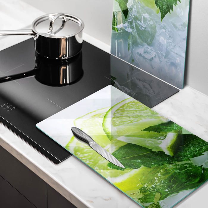 TMK Couvre-Plaque De Cuisson En Verre 90x52cm - Protection Éclaboussures, Décoration Et Planche à Découper Vert Citron