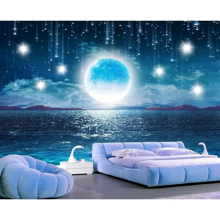 Papier Peint Panoramique 3D Beau Paysage Naturel De Mer De Lune De Ciel ...