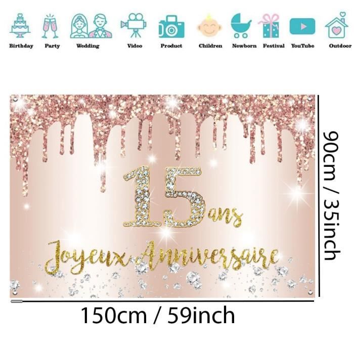 Bannière Joyeux 11 Ans Anniversaire Rose - Décoration Fête Fille 150x90cm | Fond Photo Porche Thème