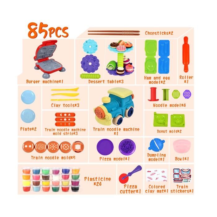 Kit Pâte à Modeler 85 Pièces – 24 Pots + Accessoires – Jeu Créatif Cuisine Dès 2 Ans