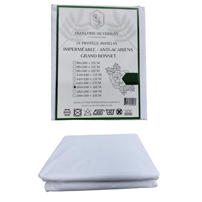 Protège matelas éponge imperméable anti-acariens 160 x 200 + 30 cm