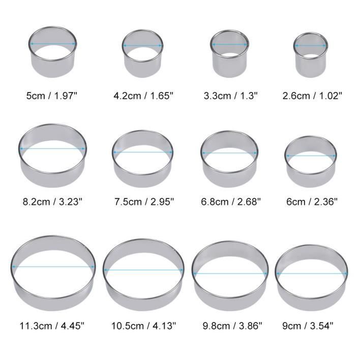 Emporte-pièces Inox 12 Tailles 12 Emporte-pièces Ronds En Inox - Set De Cercles Pâtisserie De 2,4 à 11,2 Cm Pour Biscuits Et Gâteaux Moules Biscuits Ronds