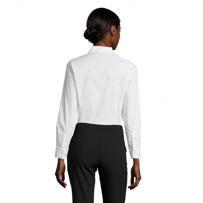 Chemisier EDEN SHIRT Blanc Bleu Pour Femme Taille L - Neuf - En Coton Manches Longues - Style Tailleur