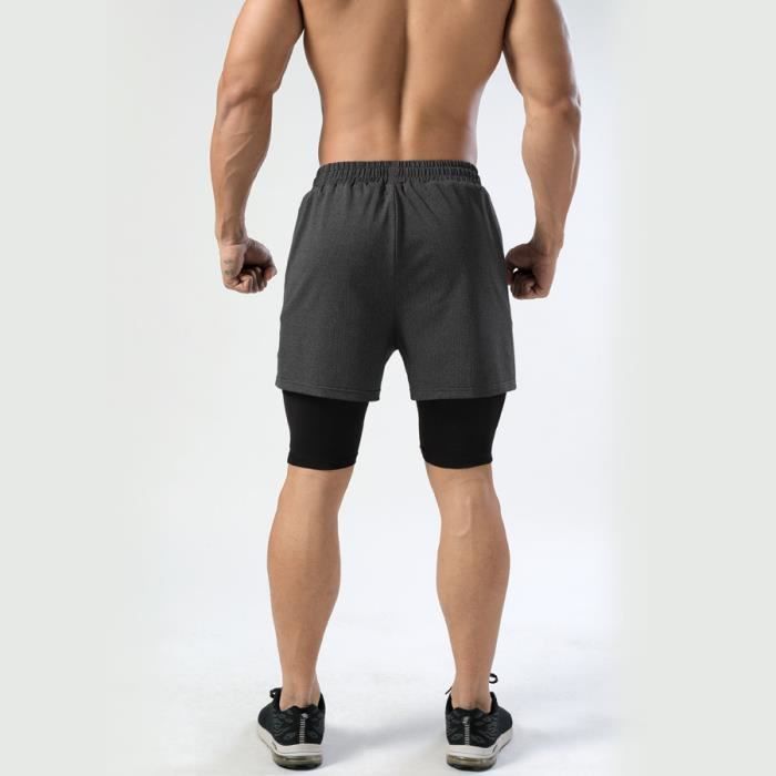 Fitness Homme Short de sport à cordon 2 en 1 avec poche de téléphone, Mode  en ligne