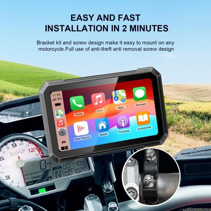 Navigateur étanche Apple Carplay Moto Portable GPS Navigation Android Auto  Sans Fil 5 pouces Écran Pour Moto Ipx7