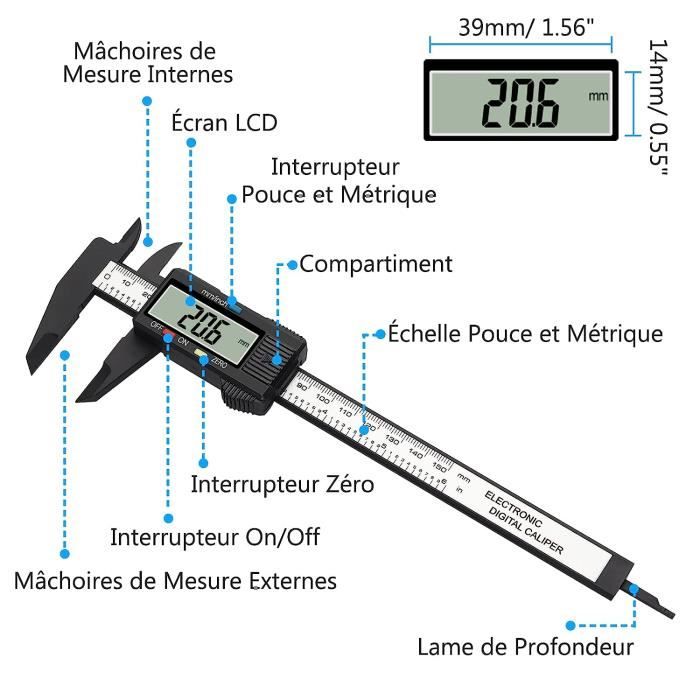 Pied à Coulisse Numérique Preciva 150 Mm – Acier Inoxydable, Précision 0,02 Mm, Avec Piles