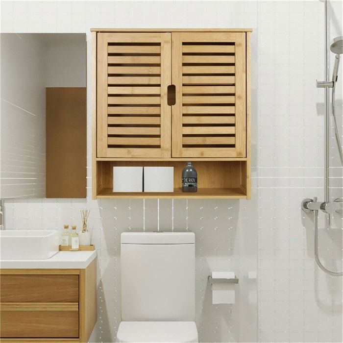 Colonne de salle de bain armoire de rangement en bambou 3 étagères 1