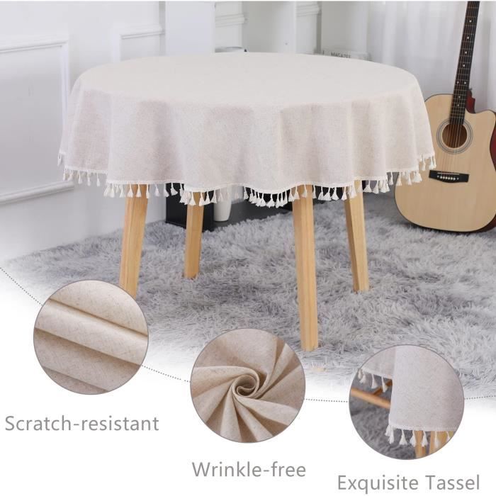 Nappe En Lin De Coton épais, Housse De Table Ronde à Pompons