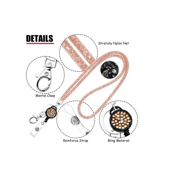 2pcs Lanière Cristal Strass Porte-Cartes - Collier Badge Élégant Pour Étudiants Et Bureau, Blanc Argenté Ou Noir