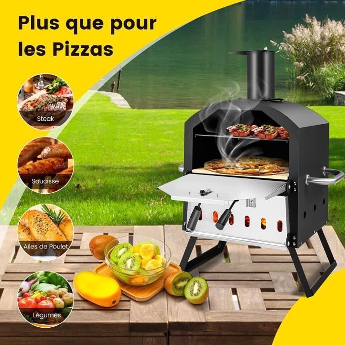 Four à Pizza Extérieur Portable en Acier Inoxydable avec Pierre à Pizza de 30 cm Poêle à Pizza à Granulés de Bois à 3 Couches