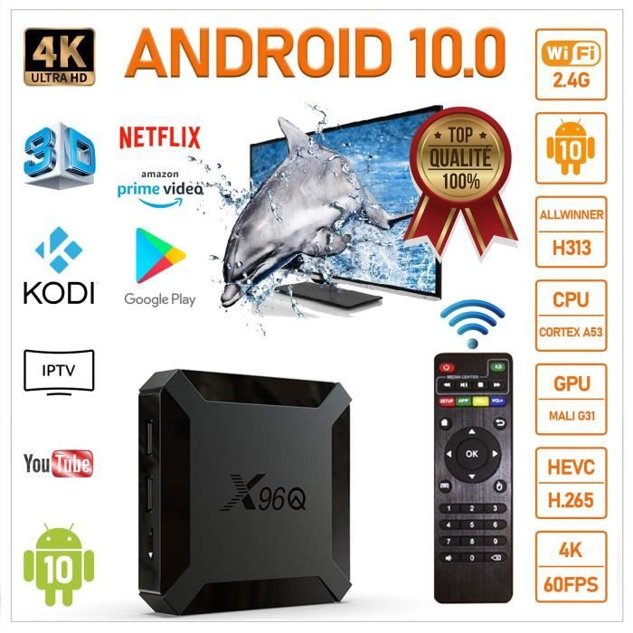 Boitier iptv Box tv Android 10.0 boitier Tv 4K HD X96Q 1G+8GO ROM box