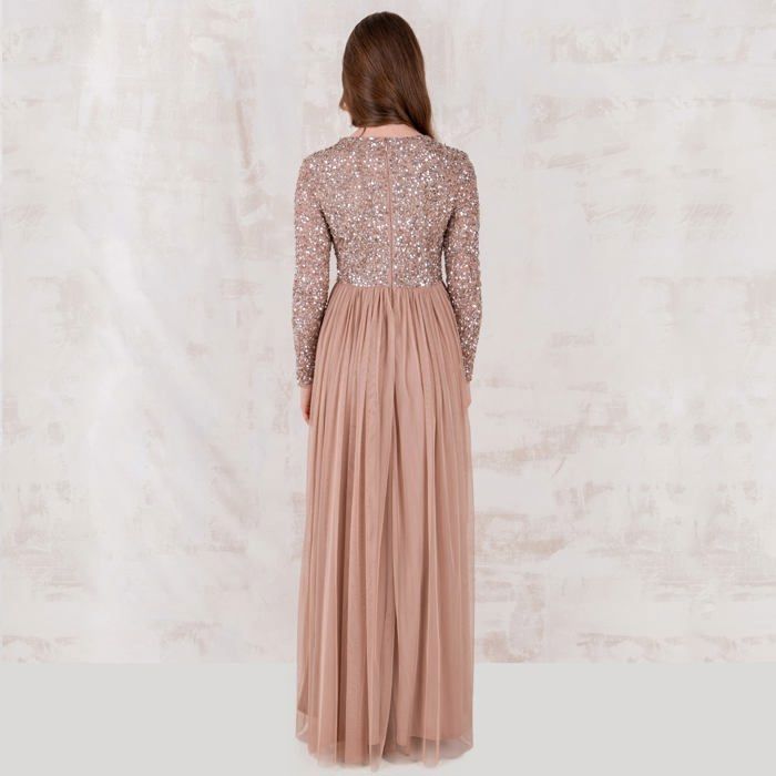 Robe De Soirée Maya Deluxe à Manches Longues - Paillettes, Tulle, Pour Mariage & Cérémonie