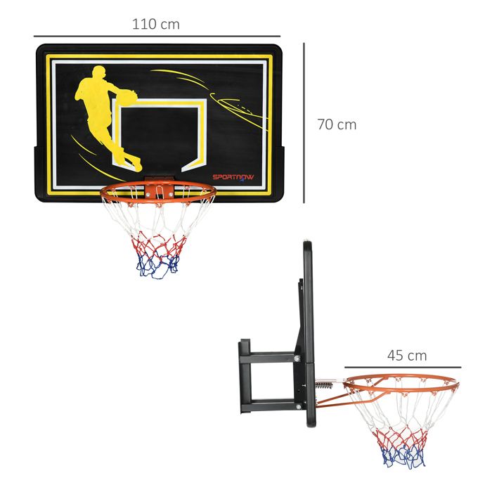 Panier de basket mural SPORTNOW panneau incassable, filet anti