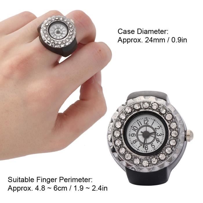 Cikonielf montre de bague de doigt Montre anneau de doigt brillant decoration strass montre anneau de quartz pour femme noir Achat vente montre bague Cdiscount
