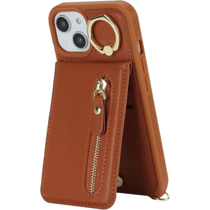 Housse Portefeuille IPhone 15 Pro Avec Cordon - Porte-Cartes & Fermeture Éclair - Noir - Étui Femme - 10