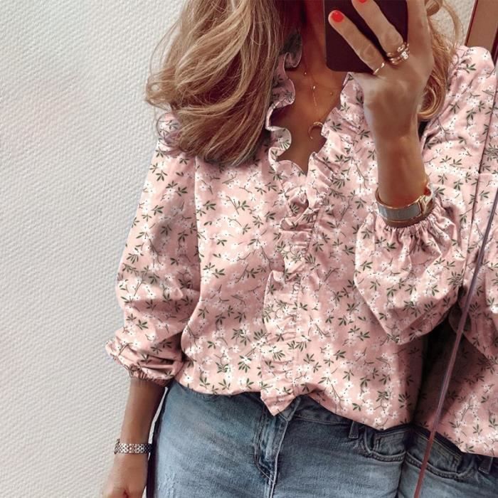 Blouse femme 2020 ete Manches Longues Chemisier A Volants Chemises Elegantes Nouvelle Lettre Imprime Ananas Bureau Type Orange Blanc Cdiscount Pret a Porter