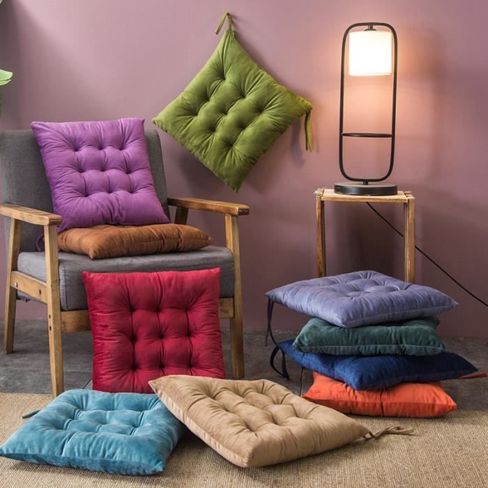 TANYOO Coussins De Chaise Velours - Lot De 4 Antidérapants Et Lavables - 40x38cm Pour Bureau, Jardin, Intérieur - Beige Foncé