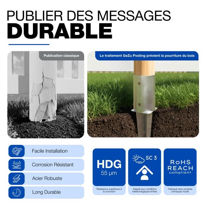 Support De Poteau à Enfoncer Galvanisé à Chaud 101 X 101 X 750 Mm Douille Robuste Pour Piquet Bois Cloture Gezu Impex 94740330 Support De Poteau à Enfoncer Galvanisé à Chaud 101 X 101 X 750 Mm Douille Robuste Pour Piquet Bois Cloture Gezu Impex 94740330