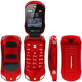 Téléphone portable débloqué F15 Mini Flip - En forme de voiture de sport - Double SIM - Lecteur MP3 / MP4 Rouge-0