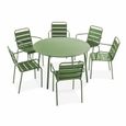 Salon de jardin Palavas - Table ronde et 6 fauteuils - Acier - Vert Cactus-0