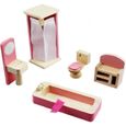 jouet .doll maison meubles maison jouet en bois 1 12 échelle miniature salle de bain set de poupée house accessoires bricolage rose-0