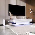 NECHE Armoire TV à éclairage LED, Buffet Salon Bas Elégant 2 Tiroirs, Cloisons en Verre, Meuble TV Moderne 170x36x38cm, Blanc Brillant