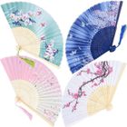 DLZAOAO Lot de 4 Éventails Pliants avec Frange en Soie et Bambou Style Japonais avec Motif Ppaillons Sakura Fleur Main Fan pour Decoration