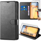 E.F.CONNECTION Coque pour Xiaomi Redmi 13C - Noir - Flip Case - Cuir PU - Antichoc - 2 Verres Trempés