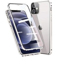 Coque pour iPhone 12 (6,1") Magnétique en verre trempé Anti-choc Protection intégrale Tendance Couleur - Argent