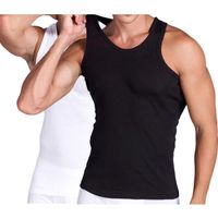 Débardeur Homme Lot de 2 T-Shirt Sans Manche Stretch Coton Couleur Unie T-shirt Sport Col Rond - Blanc/noir