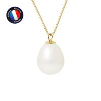 PERLINEA - Collier Perle de Culture d'Eau Douce AAA+ - Poire 9-10 mm - Blanc Naturel - Or Jaune - Bijoux Femme