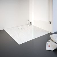 Receveur de douche de plain-pied 80 x 120 cm en résine minérale, rectangulaire, Schulte, effet pierre blanche