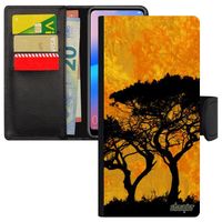 Coque rabat antichoc iPhone 15+ Plus portefeuille arbres peinture zen 4G nature afrique orange feuilles savane ecolo soleil de