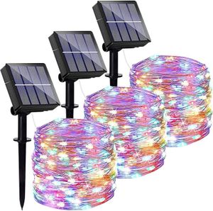 GUIRLANDE D'EXTÉRIEUR Lot de 3 guirlandes lumineuses solaires d'extérieur de 12 m chacune 120 LED 8 modes fil de cuivre lumières solaires de jardi[m2169]