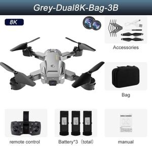 DRONE Gris-Dual8K-Bag-3B - Drone GPS 5G HD Professionnel