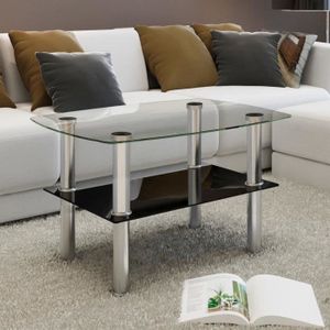 TABLE BASSE Table basse de salon - NEUF - Verre - 65 x 45 x 43 cm - 2 étagères