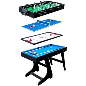 TABLE MULTI-JEUX Table multi-jeux 4 en 1 - HAPPY GARDEN - Noir - Pour enfant - Baby-foot, billard, air-hockey, tennis de table