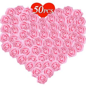 FLEUR ARTIFICIELLE 50PCS Rose Artificielle 7cm Tête de Fleur Décoration Mariage Party Cérémonie Accessoire de Cheveux (Rose foncé)