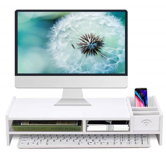 Support de moniteur d'ordinateur à 2 étages en bois avec tiroir de rangement,  organiseur de bureau avec serrure, polyvalent comme étagère et support d' écran : : Autres