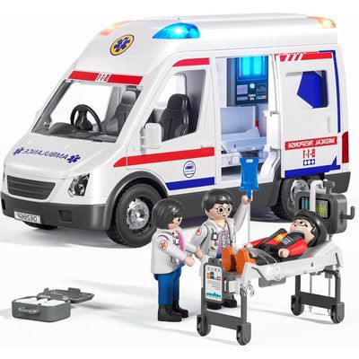 Dickie Toys Ambulance IVECO UME – 18 Cm, échelle 1/32 – Lumière, Son, Civière – Dès 3 Ans – Piles Incluses
