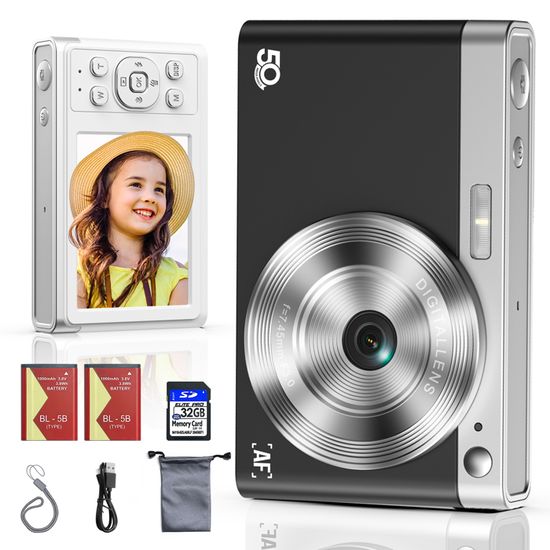 Appareil Photo Numérique FHD 1080p 48MP – Autofocus, Rechargeable, Carte 32Go, Zoom 16x – Pour Enfants, étudiants, Débutants (Noir)