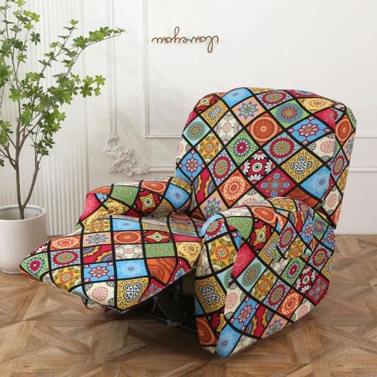 Ebeta Housse de Fauteuil Relax Doux Extensible, 4 Pièce Housse de Canapé Antidérapante avec Poche Latérale, Protege de Meubles Lavable Housse de Fauteuil à Oreilles (Coquelicot