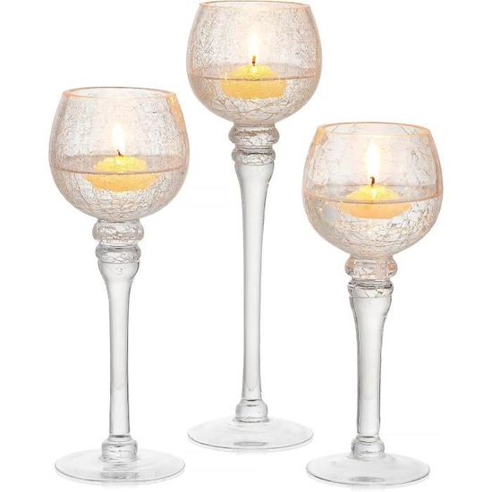 Lot De 3 Bougeoirs En Verre Moulé – 8x5cm – Formes Fleur, Étoile, Pomme De Pin – France