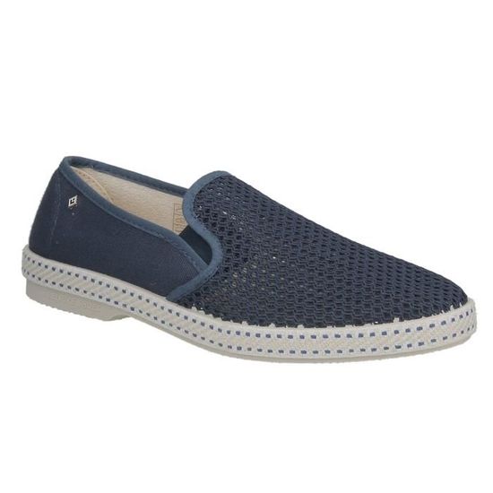 Espadrilles Riviera bleu de travail en toile de coton et maille. Bleu