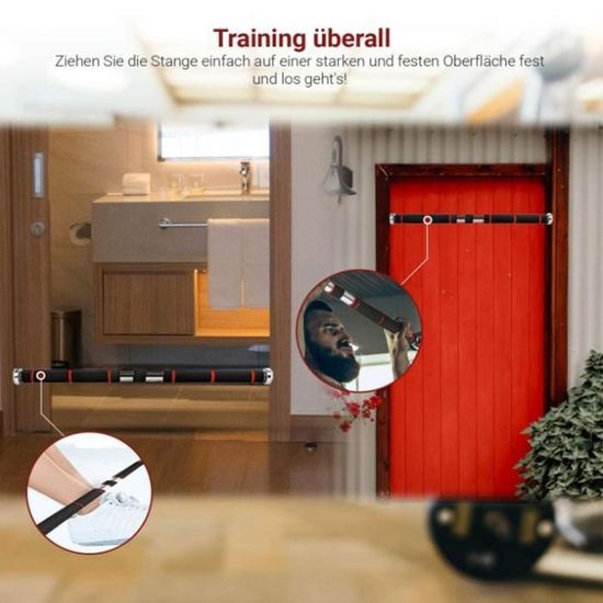 Barre De Traction Réglable KESSER® 76-112 Cm - Sans Perçage Jusqu'à 300 Kg Avec Poignées Et Bandes